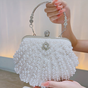 Event Clutch Bag, Buckle Metal Chain Handbag, Floral Handle Party Bag For Wedding