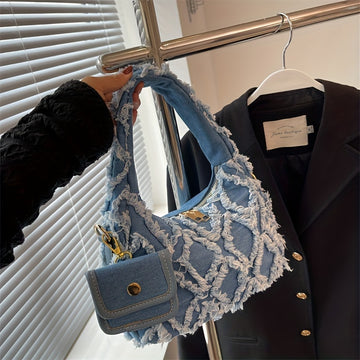 Bag - Fashion Forward Shoulder Tote with Quilted Argyle Pattern & Detachable Coin Purse - Perfect Underarm Stylish Accessory
