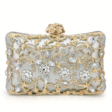 Elegant Hollow Rhinestone Women's Evening Bag, Box Clutch Purse for Party Prom Wedding
