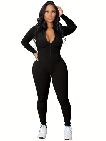 Women's Zip-Front Slim Jumpsuit - Cozy, Stretchy & Chic - Perfect for Spring/Fall