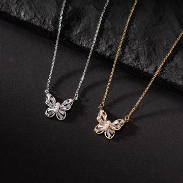 Elegant Fly Theme Gold and Silver Plated Butterfly Pendant Necklace Zircon and Imitation Pearl Butterfly Pendant Clavicle Chain