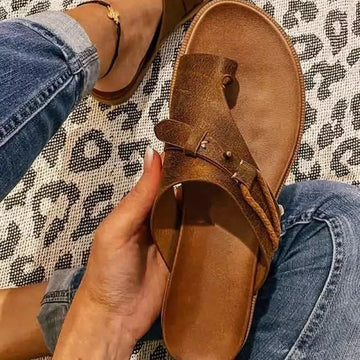 Women's Glitter Flat Sandals New Trend Korean Style Ruizi Beach PU Leather Toe Clip Casual Slides EVA Insole Walking Slippers