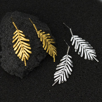 Popular Korean Style 925 Sterling Silver Long Tassel Leaves Drop Earrings for Women