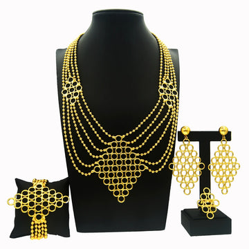 Zhuerrui New Arrival Multi Player Brazilian Party Gold Bar 24K Gold Plated Necklace Traditional Ethiopian Jewelry Sets H20075