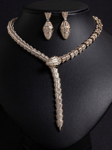 Fashion Retro Necklace Zircon Snake-Shaped Exaggerated Personality Necklace Year-end Look Accessories