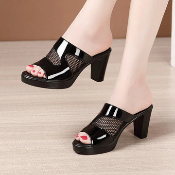 Mesh Summer Heeled Slippers Ladies Shoes for Women Sandals Peep Toe Outside Women's Rubber Slipper Female Platform Sandals