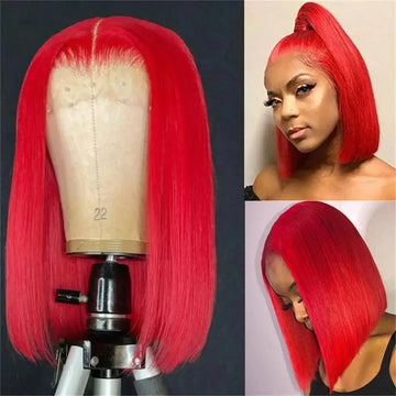 Hot Red Bob Wig 13x4 Lace Front Human Hair Wigs For Women Brazilian Bone Straight Red Colored Lace Frontal Wigs 10 12 14 Inch