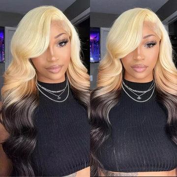 OmBre Blonde Lace Front Wigs For Women Synthetic 13X4 Lace Frontal Wigs Pre Plucked Hairline With Baby Hair Wig 200% Density