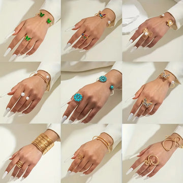 Fashiona Colored Rhinestone Butterfly Flower Imitation Pearl Irregular Ring Bracelet set Suitable for women