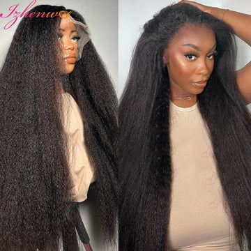 Transparent Kinky Straight 13x6 Lace Frontal Wigs Yaki Straight Human Hair Wig Pre Plucked Remy Lace Closure Wig 250 Density