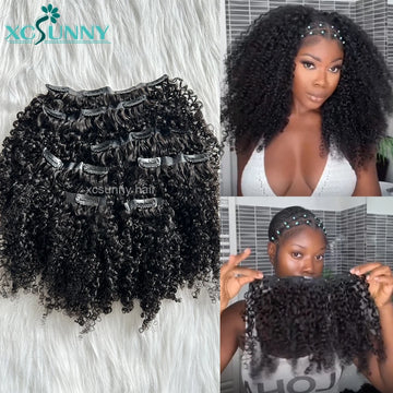 Kinky Curly Clip In Hair Extensions Human Hair Burmese Seamless PU Clip Ins Human Hair Kinky Curly For Black Women