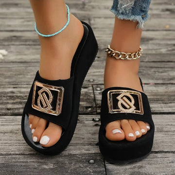 Women Luxury Decor Sandals Summer Black Outdoor Fashion Wedges Women's Slippers Office Party Elegant Sexy Platform High Heels