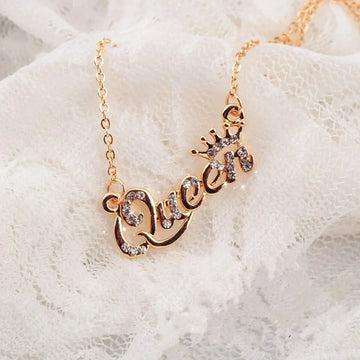 New Fashion Luxury Gold-Color Queen Crown Chain Necklace Zircon Crystal Women Jewelry Birthday Present
