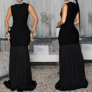 Womens Dresses Fashion Elegant Party Dresses Female Clothing Patchwork Pleated Evening Dresses Wedding Guest Woman Dress