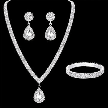 Wedding Season Women's Fashion Copper Claw Chain Water Drop Necklace Earrings Bracelet Jewelry Set Wedding