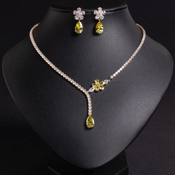 Luxury Bridal Jewerly Set Wedding Prom Party Necklace Earring Set For Women Zirconia Pendant Necklace Drop Earring Jewellery Set