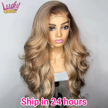 Ombre Blonde 13X4 Transparent Lace Front Human Hair Wig Brown Root Body Wave Ash Blonde 5X5 Closure Wig Pre Plucked