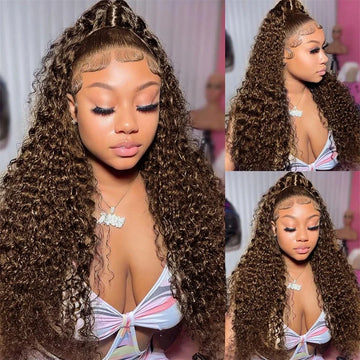 13X6 Brown Deep Wave Hd Lace Frontal Wig Glueless Chocolate Brown Kinky Curly Brazilian Human Hair Wigs For Women On Promotion