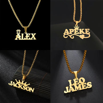 Lemegeton Custom Name Necklace Men Stainless Steel Jewelry Personalized Crown Pendant Customized Punk Thick Chain Party Gifts