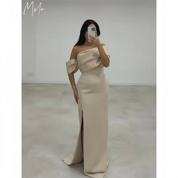 Mila One Shoulder Mermaid Prom Dresses 2025 Side High Split Elegant Evening Dresses Satin Floor-Length Customized Party Dresses