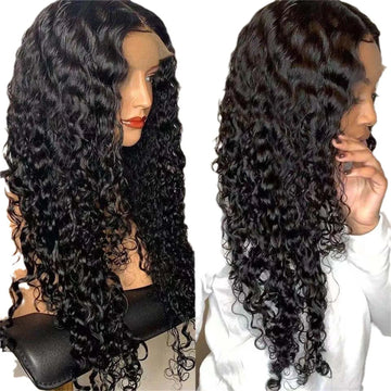Black Curly Long Wig – Heat-Resistant Lace Front Synthetic Hair, Natural Curly Wavy Wig for Women & Cosplay