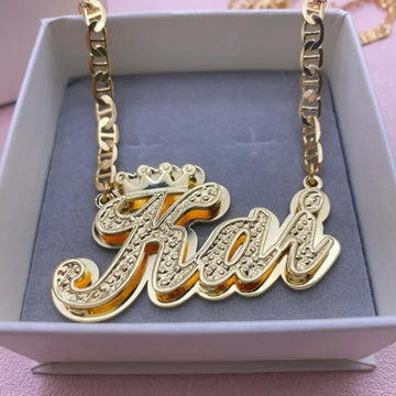 Necklace with Crown Personalized Double Layer Pendant Flat Chain Women's Stainless Steel Jewelry
