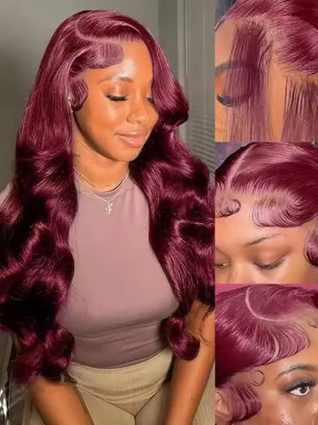 99J Burgundy 13x4 HDLace Front Human Hair Wigs For Women 200 Density Brazilian Body Wave Red Hair Lace Wigs Remy