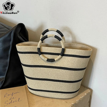 Handmade Woven Straw Beach Bag – Women’s Summer Shoulder Tote Handbag