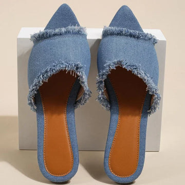 Women's Flat Stylish Beach Slippers, Denim Style, Summer Women's Pointed Cool Sandals Shoes for Women Zapatos Mujer