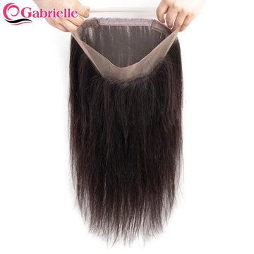 360 Lace Frontal Brazilian Straight Human Hair Pre-plucked Transparent Lace Closure Only Natural Color Remy Hair