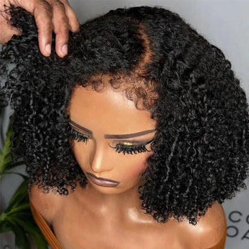 Short Bob Kinky Curly Human Hair Wig – 4C Edges Lace Front & 4x4 Closure, Transparent Lace Natural Hairline (100% Remy)