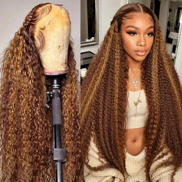 HD 13x6 Brown Lace Front Wig Honey Blonde Colored Curly Human Hair Wigs Highlight Wig Human Hair 13X4 Deep Wave Lace Frontal Wig