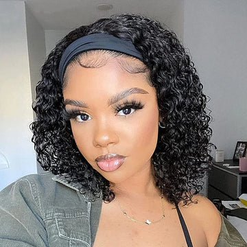 Brazilian Kinky Curly Headband Wig – Short Bob Human Hair, 180% Density Glueless Wear & Go Wig for Women