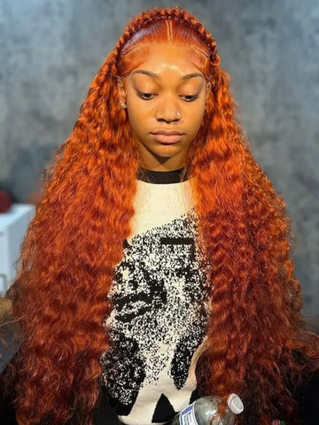 200 Density Orange Ginger 13x6 Lace Frontal Wig Curly Human Hair Wigs 30 40 Inch Deep Wave 13x4 HD Lace Front Human Hair Wig