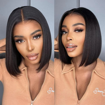Glueless Wig Straight Short Bob Human Hair Wigs 13x4 HD Transparent Lace Frontal Peruvain Remy Hair Bob Glueless Wig