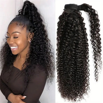 Straight Ponytail 10-32 Inches Machine Made Magic Wrap Around Clip In Ponytail Black Remy Curly Brazilian Human Hair Extensions