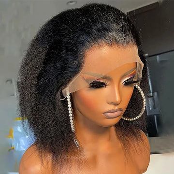 230% Kinky Straight Bob Human Hair Wigs 13x6 HD Lace Frontal Edges Curly Afro Yaki Short Hair Glueless Wigs 4x4 7x5 Closure Wigs