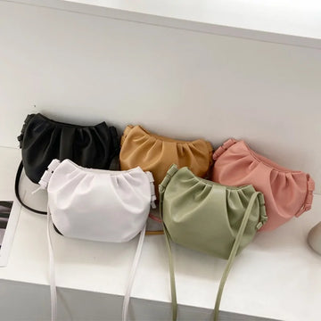 Women’s Pleated Cloud Shoulder Bag – Mini Solid Color Crossbody Handbag with Zipper