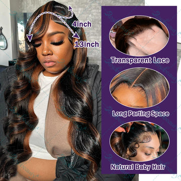 1B/30 Body Wave Highlight Wig Human Hair 13x6 Hd Lace Front Wig 28 32inch Black Brown 180 Density Curly 13x4 Lace Frontal Wigs