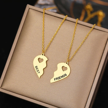 Stainless Steel Necklaces Romantic Heart Best Friends Good Friend Friendship Pendants 2 Pcs/ Set Necklace For Women Jewelry