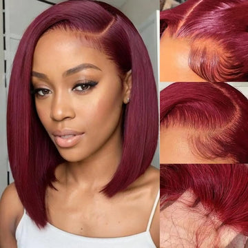 99J Burgundy Lace Front Wigs 13x4 Straight Short Bob Wig Human Hair Bob Wigs for Black Women Pre Plucked Natural Hairline