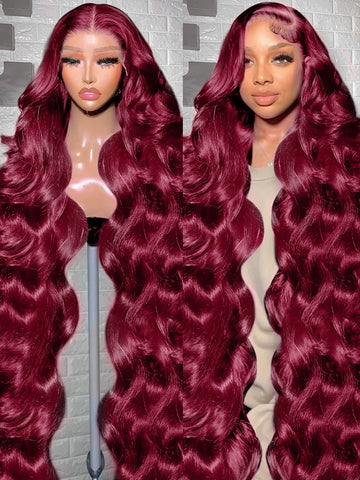 200% Body Wave Wig Burgundy 99J Lace Front Wig 13x4 13x6 HD Lace Frontal Wig Human Hair Pre Plucked 99j Red Colored Wig