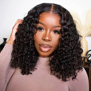 Wear and Go Bob Wig Human Hair Water Wave Glueless Wigs Pre Plucked Pre Cut 2x4 Lace 150%-200%-250% Density for Women Friendly