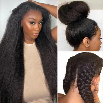 Full 360 Hd Lace Frontal Wig Kinky Yaki Straight HD Transparent Lace Front Human Hair Wig Kinky Straight Wig For Women