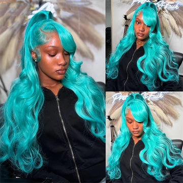 13x6 Teal Ocean Blue Lace Front Wig Human Hair Body Wave 613 Blonde Lace Frontal Wig Preplucked Mint Green Color Human Hair Wigs