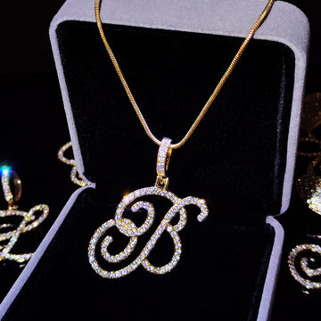 Flatfoosie New A-Z Cursive Initial Letter Name Pendant Necklace For Women Simple Rope Chain Letter Necklace Fashion Jewelry