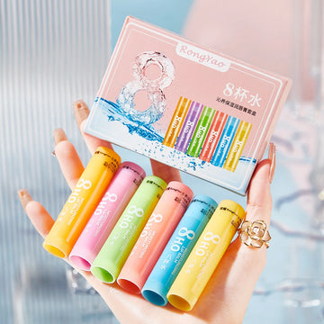 6pcs/Set Fruits Lipstick Sets Moisturizing Lip Balm Kit Orange Grape Aloe Strawberry Brightening Hydrating Lips Skin Care