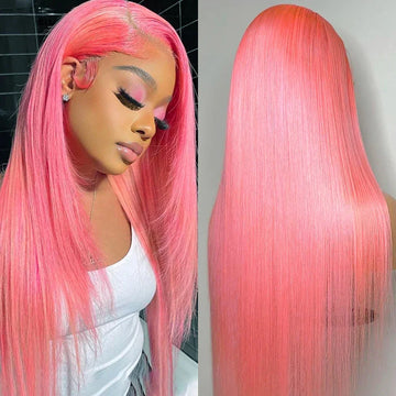 Pink Straight Wig 13x4 Transparent HD Lace Front Human Hair Wigs For Women 100% Brazilian Bleach #613 Colored Lace Frontal Wigs