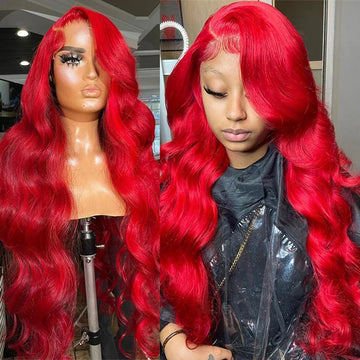 13x4 Hot Red Lace Front Human Hair Wigs Body Wave Burgundy Red Colored Transparent Lace Front Wigs Human Hair Remy 200% Density