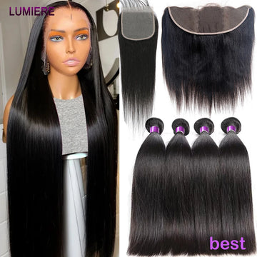 Bone Straight Human Hair Bundles with 13x4 HD Transparent Lace Frontal Closure And Bundle 100% Virgin Hair Weave 3/4 Bundle Deal